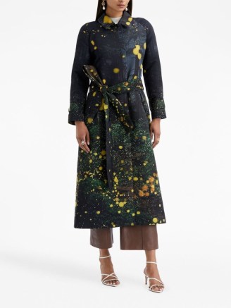 Oscar de la Renta Firefly-print faille trench coat | women’s longline printed tie waist coats | womens luxury outerwear