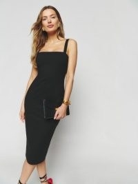 Reformation Ozzlie Knit Dress in Black ~ sleeveless square neck LBD ~ chic slim fitting evening dresses ~ women’s party clothes