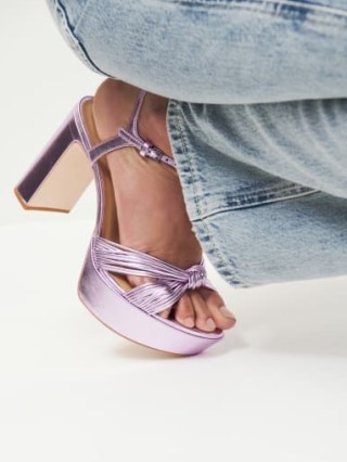 Reformation Petra Platform Sandal in Pink Pearl / foil metallic leather platforms / shiny luxe shoes / luxury block heels - flipped