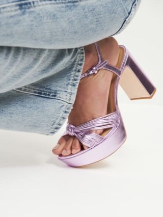 Reformation Petra Platform Sandal in Pink Pearl / foil metallic leather platforms / shiny luxe shoes / luxury block heels