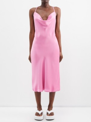 NORMA KAMALI Pink Bias-cut crepe-satin midi dress ~ silky slip dresses ~ spaghetti shoulder strap fashion - flipped