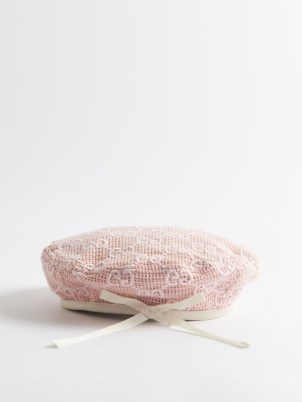GUCCI Pink GG-embroidered crochet beret ~ women’s berets ~ women’s designer hats - flipped