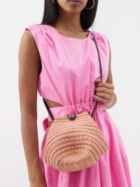 INÈS BRESSAND Pink No.14 striped leather-trim basket shoulder bag ~ summer crossbody bags