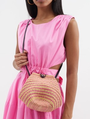 INÈS BRESSAND Pink No.14 striped leather-trim basket shoulder bag ~ summer crossbody bags - flipped