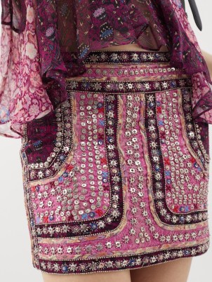 ISABEL MARANT Pink Oneila sequinned-patchwork silk mini skirt ~ short sequin covered skirts ~ women’s designer clothing