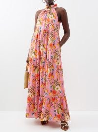 BORGO DE NOR Pandora floral-print cotton-voile maxi dress in pink / ruffled summer occasion dresses
