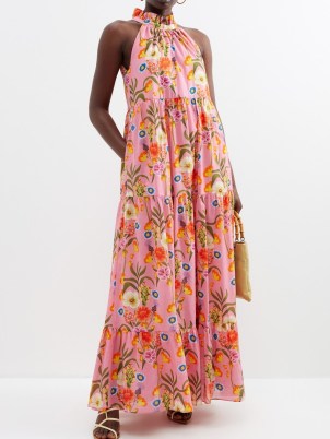 BORGO DE NOR Pandora floral-print cotton-voile maxi dress in pink / ruffled summer occasion dresses - flipped