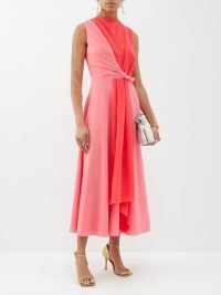 ROKSANDA Pink colour-block crepe dress ~ women’s sleeveless drape detail occasion dresses ~ womens luxury event clothing ~ tonal clothes ~ asymmetric fashion