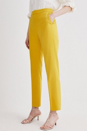 KAREN MILLEN Polished Tailored Straight Leg Trousers in Ochre – women’s smart dark yellow clothes - flipped