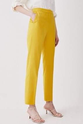 KAREN MILLEN Polished Tailored Straight Leg Trousers in Ochre – women’s smart dark yellow clothes