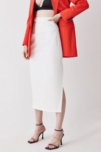 KAREN MILLEN Ponte Side Split Maxi Skirt in White – chic pencil skirts with front fold detailing