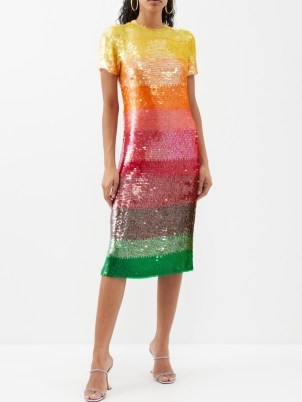ASHISH Multicoloured striped sequinned-georgette dress – sparkling sequin covered occasion dresses – women’s luxury event clothing – glittering evening clothes – luxe party fashion - flipped