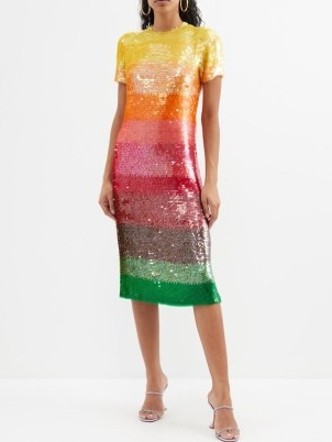 ASHISH Multicoloured striped sequinned-georgette dress – sparkling sequin covered occasion dresses – women’s luxury event clothing – glittering evening clothes – luxe party fashion