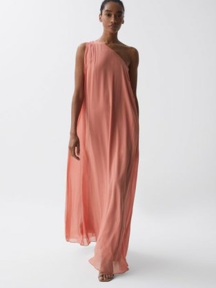 REISS CHARLY ONE SHOULDER MAXI DRESS CORAL / flowing occasion dresses / asymmetric neckline event clothing / elegant evening clothes / fluid fashion - flipped