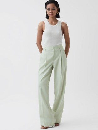 REISS NAOMI WIDE LEG WOOL BLEND TROUSERS GREEN ~ smart clothes ~ sophisticated workwear - flipped