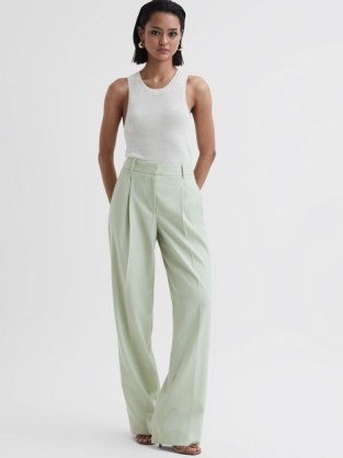 REISS NAOMI WIDE LEG WOOL BLEND TROUSERS GREEN ~ smart clothes ~ sophisticated workwear