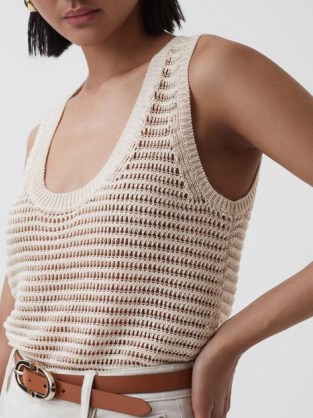 REISS AVA OPEN STITCH KNITTED VEST in IVORY – sleeveless scoop neck vests – summer knits – women’s scooped neckline summer top - flipped