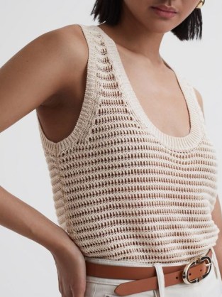 REISS AVA OPEN STITCH KNITTED VEST in IVORY – sleeveless scoop neck vests – summer knits – women’s scooped neckline summer top