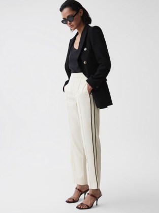 REISS THEO TAPER TAPERED FIT SIDE STRIPE TROUSERS CREAM ~ women’s chic clothing ~ womens smart clothes ~ wardrobe essentials ~ dress up or down fashion - flipped