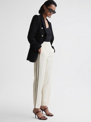 REISS THEO TAPER TAPERED FIT SIDE STRIPE TROUSERS CREAM ~ women’s chic clothing ~ womens smart clothes ~ wardrobe essentials ~ dress up or down fashion
