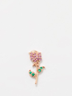 LOQUET Gratitude sapphire, emerald & 18kt rose-gold charm / mini floral charms / small luxe jewellery / pink and green gemstone jewelry - flipped