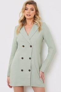 IN THE STYLE SAGE TAILORED BLAZER DRESS ~ green double breasted jacket style dresses