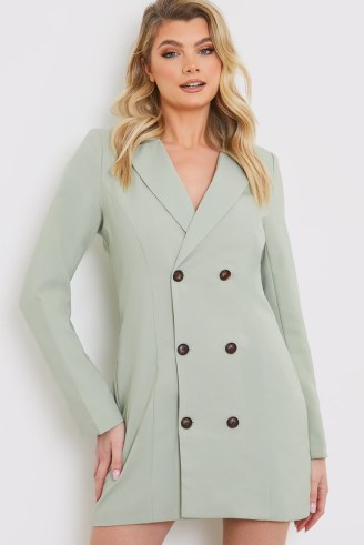 IN THE STYLE SAGE TAILORED BLAZER DRESS ~ green double breasted jacket style dresses - flipped