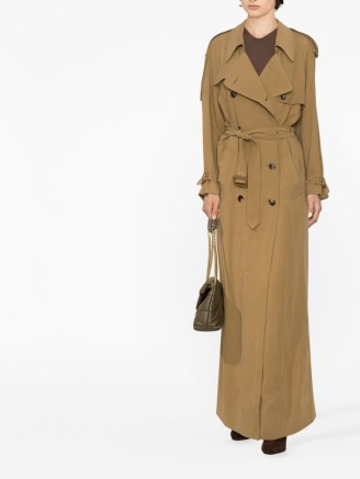 Saint Laurent double-breasted trench coat in sable brown | women’s designer maxi length coats | womens luxury outerwear - flipped