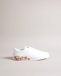 TED BAKER Sheliie Floral Sole Leather Trainers in White / women’s flower print trainer