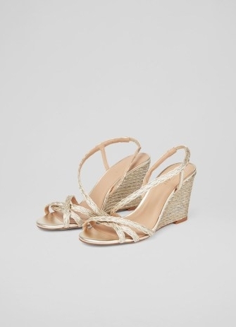 L.K. Bennett Shiela Gold Rope Wedge Sandals | metallic wedges | luxury wedged shoes - flipped