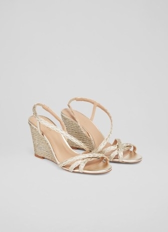 L.K. Bennett Shiela Gold Rope Wedge Sandals | metallic wedges | luxury wedged shoes