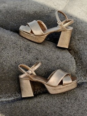 JIGSAW Hanna Platform Sandal in Gold ~ metallic block heel platforms ~ women’s chunky evening sandals