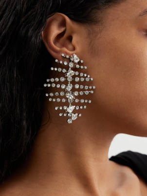SAINT LAURENT Crystal-embellished fishbone earrings – statement jewellery with multi cut crystals – glamorous designer drops - flipped