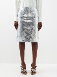 BOTTEGA VENETA Silver Intrecciato-leather midi skirt ~ women’s luxury metallic skirts