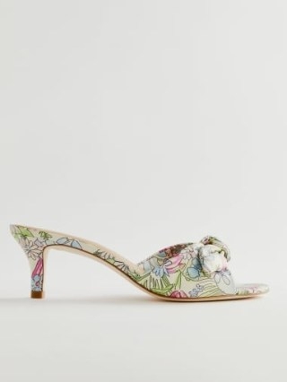 Reformation Sloane Bow Mule Sandal in Grden Party Leather / floral print kitten heel mules / summer occasion sandals / knotted bow detail - flipped