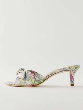 Reformation Sloane Bow Mule Sandal in Grden Party Leather / floral print kitten heel mules / summer occasion sandals / knotted bow detail