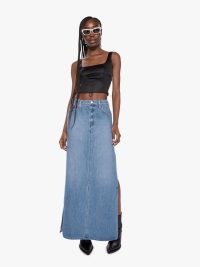 MOTHER DENIM SNACKS! The Fun Dip Slice Maxi Skirt in Nothing Else Like It | women’s blue long length side slit skirts
