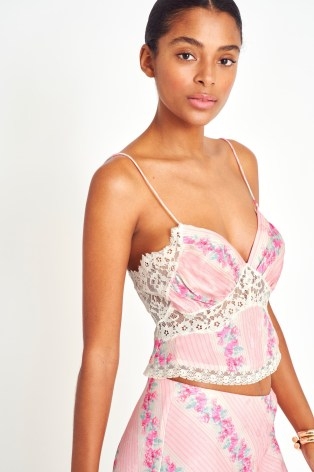 LOVESHACKFANCY Spritely Cami in Pink Malibu ~ women’s floral and lace camisoles ~ spaghetti shoulder strap camisole tops - flipped