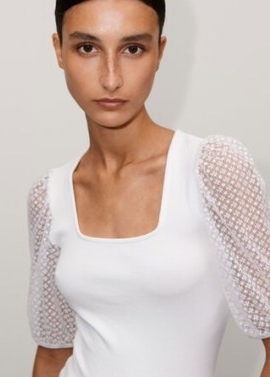 ME and EM Square Neck Lace Sleeve Top in Soft White ~ semi sheer sleeved tops ~ feminine fashion ~ wardrobe essentials