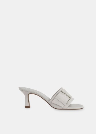 WHISTLES ADELLA BUCKLE MULE in Stone ~ square toe leather mules ~ chic summer sandals - flipped