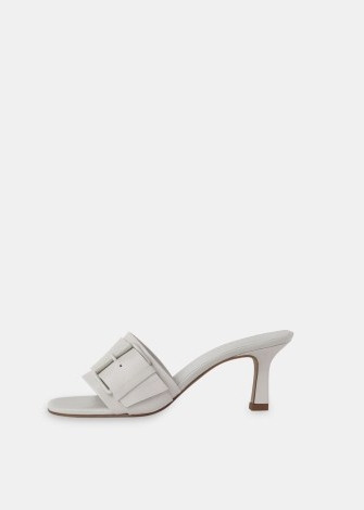 WHISTLES ADELLA BUCKLE MULE in Stone ~ square toe leather mules ~ chic summer sandals