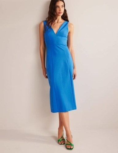 BODEN Strappy Back Jersey Midi Dress in Moroccan Blue – sleeveless fitted V-neck dresses - flipped
