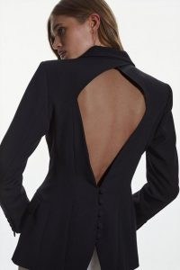 KAREN MILLEN Tailored Open Back Blazer in Black ~ women’s single button closure evening jackets ~ womens cut out occasion blazers