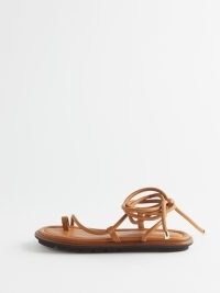 EMME PARSONS Tan Susan Tread Nappa-leather sandals | women’s strappy brown flats | womens flat ankle wrap summer shoes