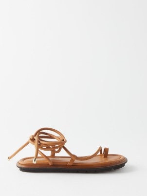 EMME PARSONS Tan Susan Tread Nappa-leather sandals | women’s strappy brown flats | womens flat ankle wrap summer shoes - flipped