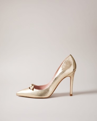 TED BAKER Telila Bow Detail Court Shoes in Gold / metallic courts / shiny high heels