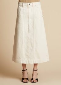 KHAITE THE CAROLINE SKIRT in Ivory | women’s luxury off-white denim A-line skirts