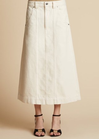 KHAITE THE CAROLINE SKIRT in Ivory | women’s luxury off-white denim A-line skirts