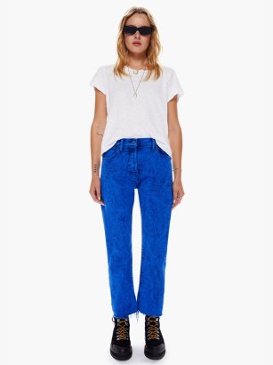 MOTHER DENIM The Ditcher Crop Fray in Blazing Blue | women’s slouchy straight leg jeans | cropped frayed hems | designed to sit on hips | womens relaxed fit jean - flipped