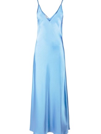 There Was One satin slip dress in sky blue / silky sleeveless plunge front maxi dresses - flipped
